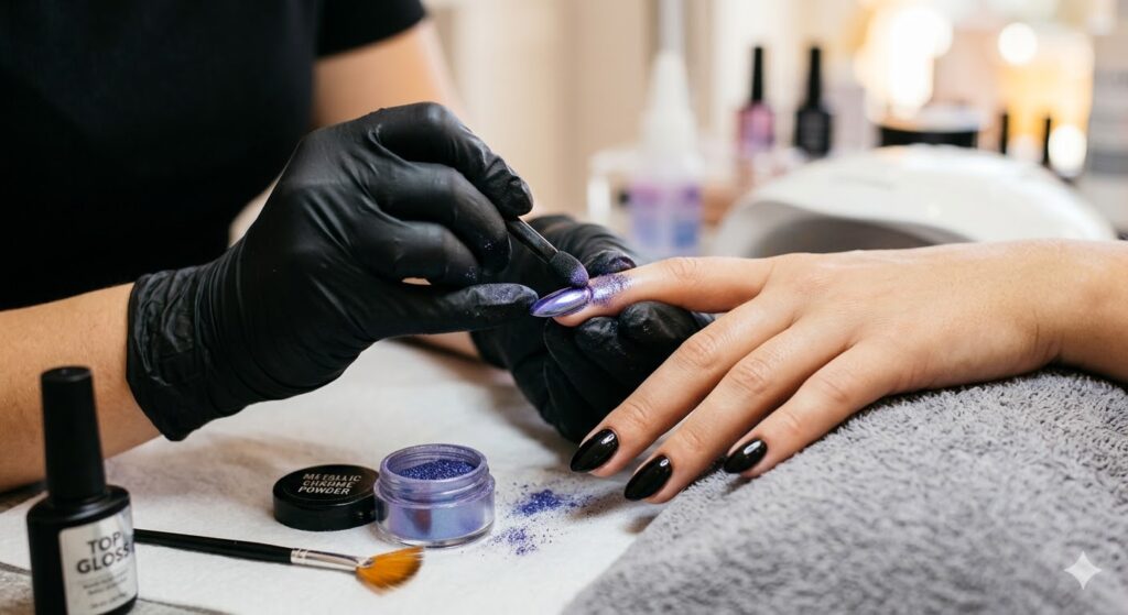 rubbing chrome powder on nails