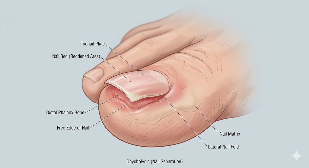 toe nail coming off nail bed