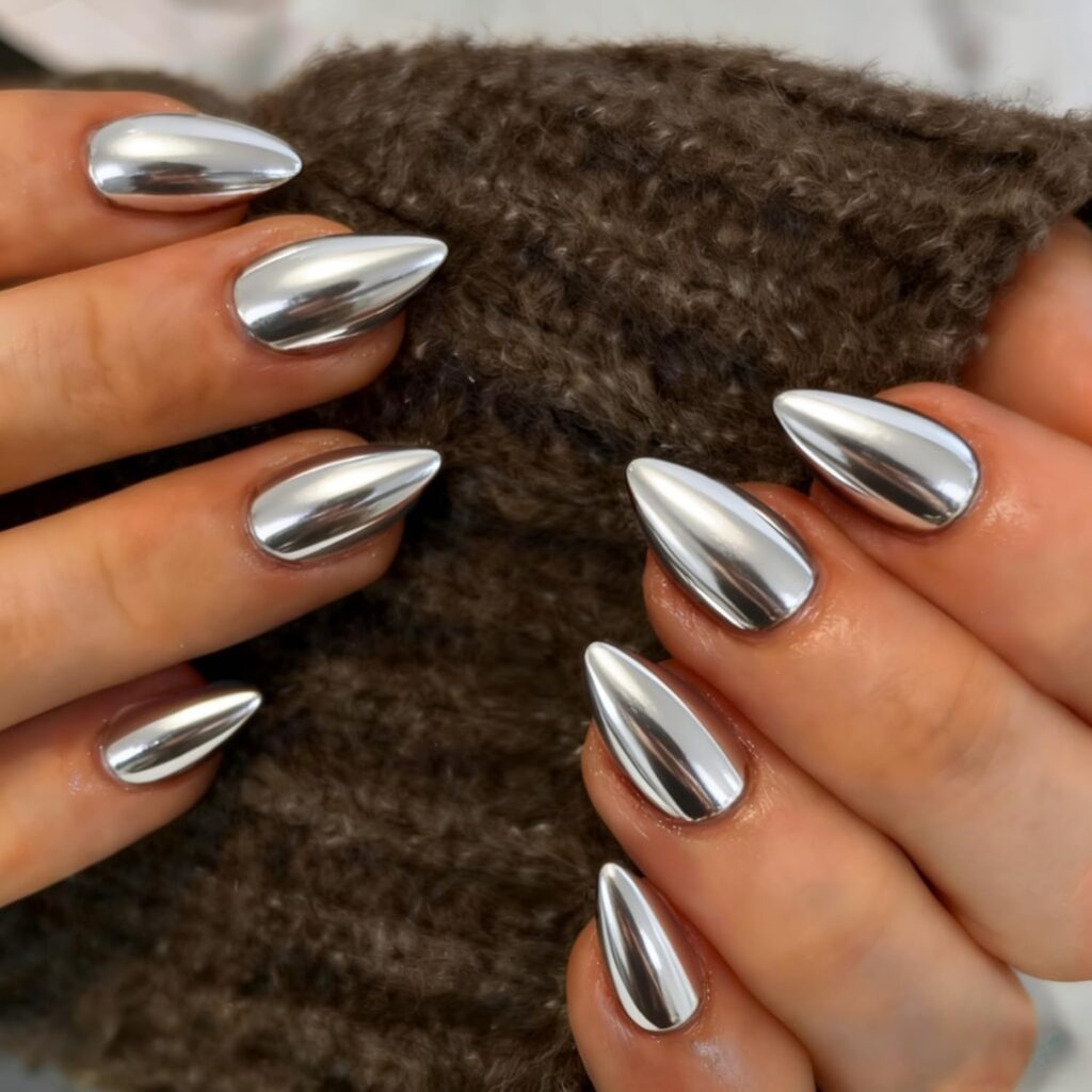 Chrome Press on Nails Short Almond