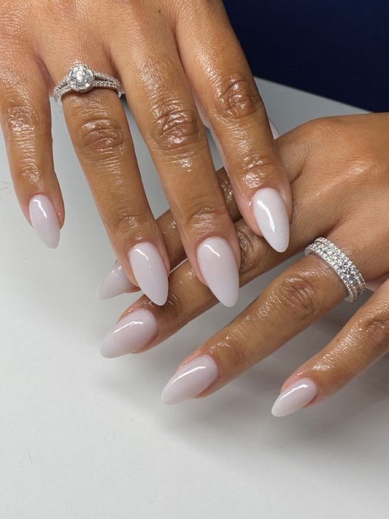 Milky White almond Nails
