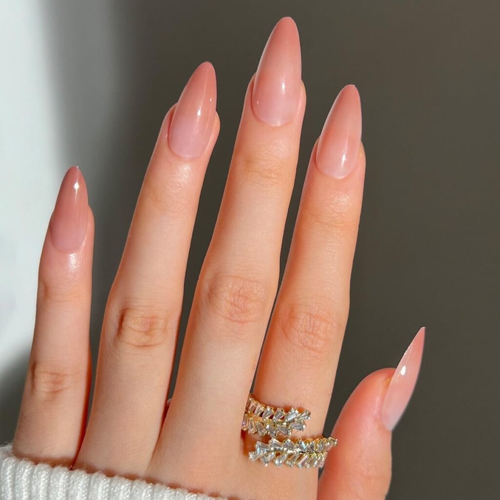 Nude Glossy almond nails