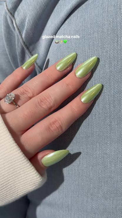 matcha green summer almond nails