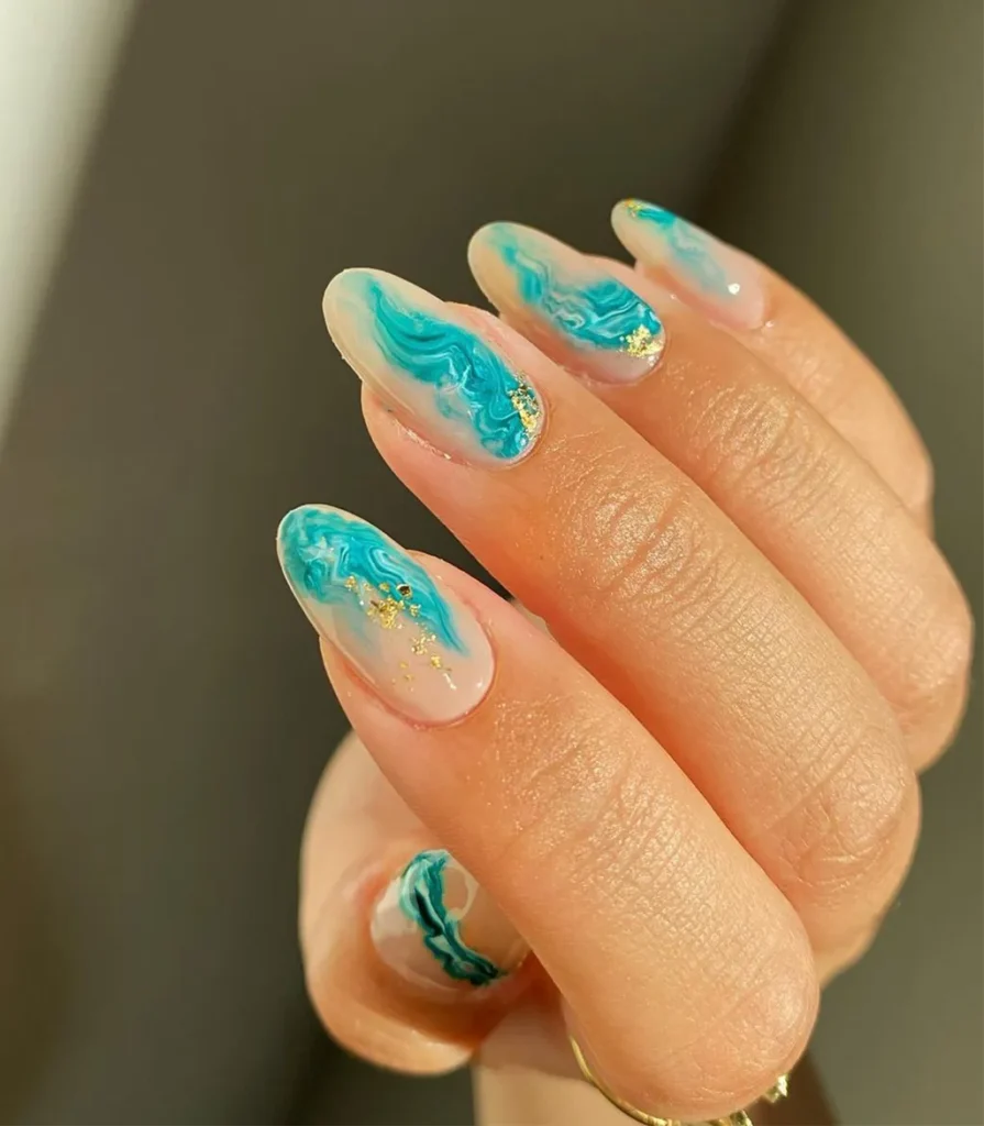 Marble Teal Nail Design