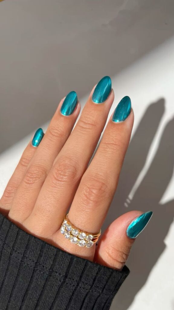 Teal Chrome Nails