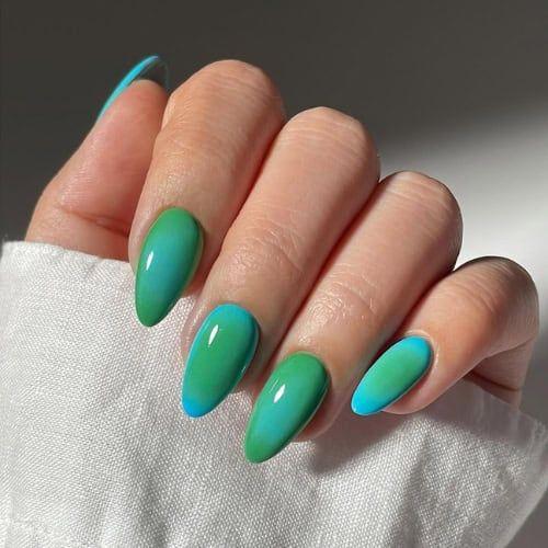 Teal Color Aura Nails