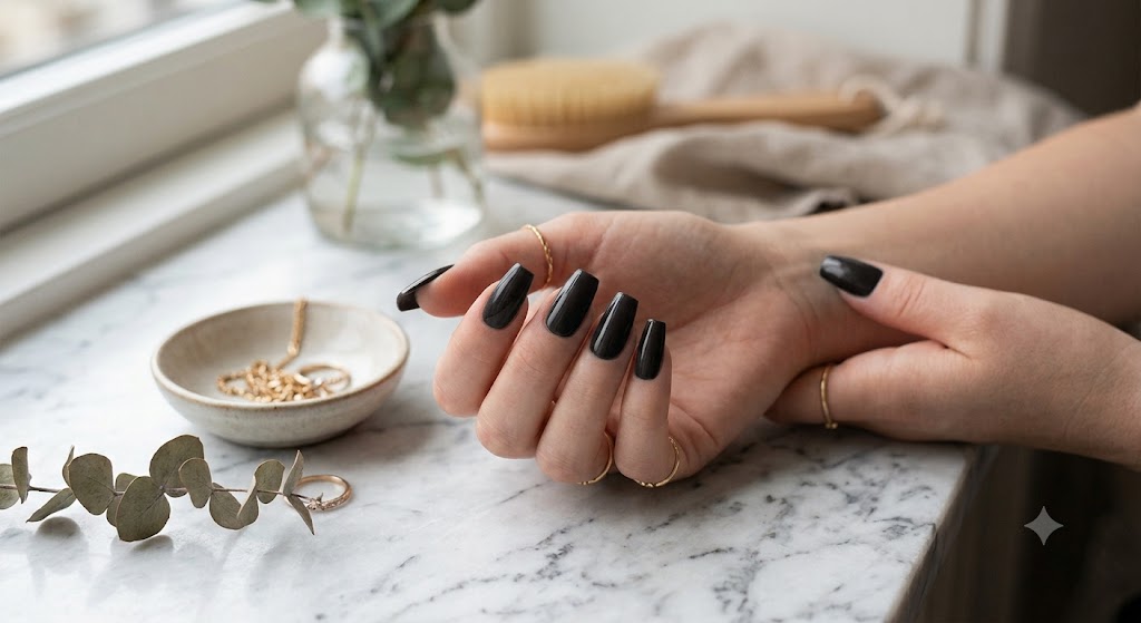 black color wide coffin nails