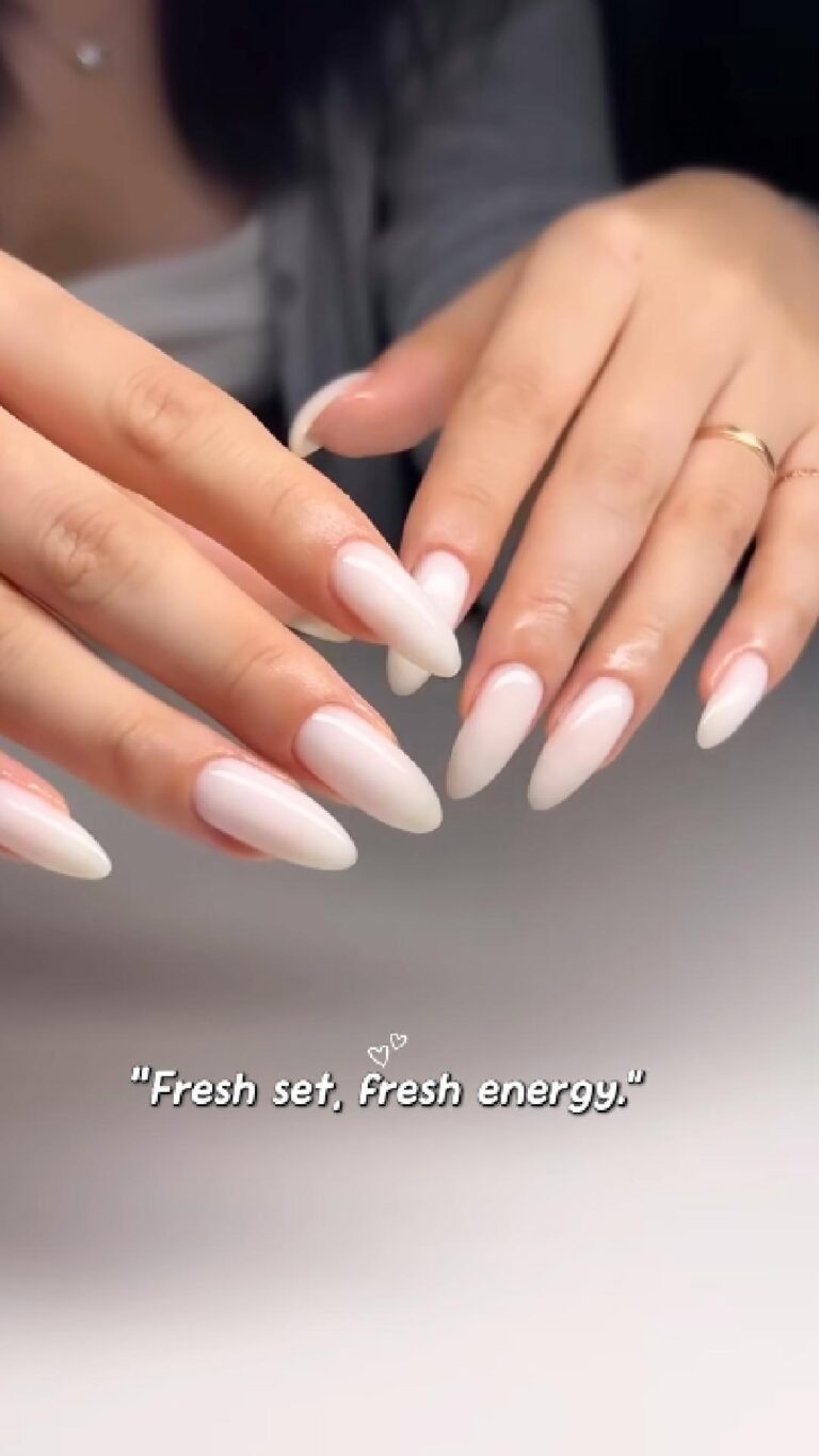 milky almond nails