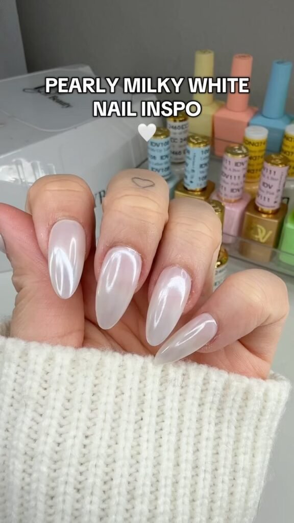 milky chrome nails