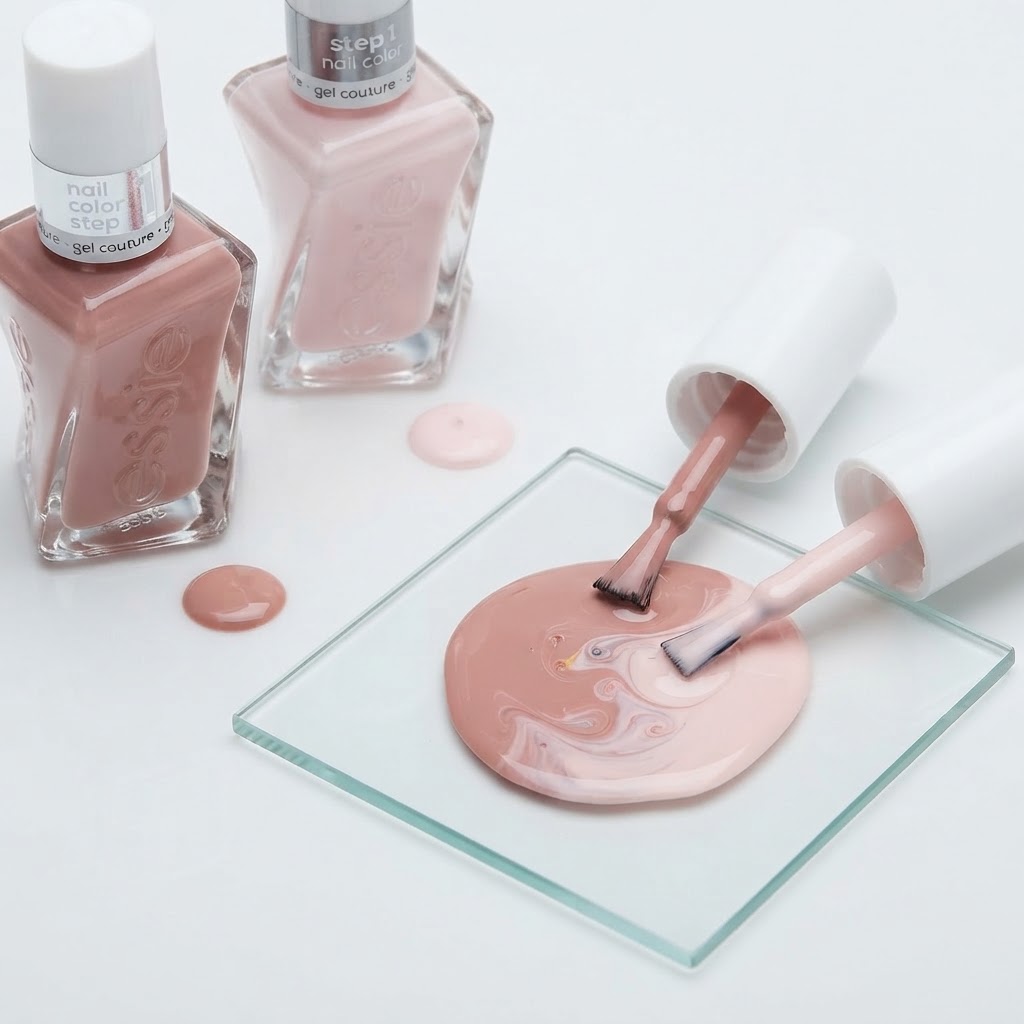 mixing essie Corset and fairy tailor to create milky almond nail shade