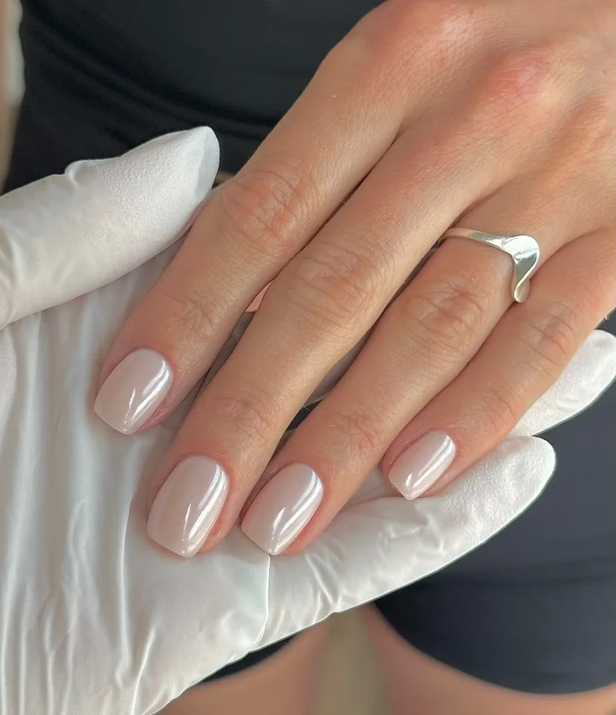short milky white chrome nails
