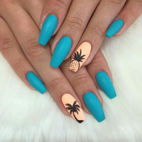 teal with palm tree and pineapples