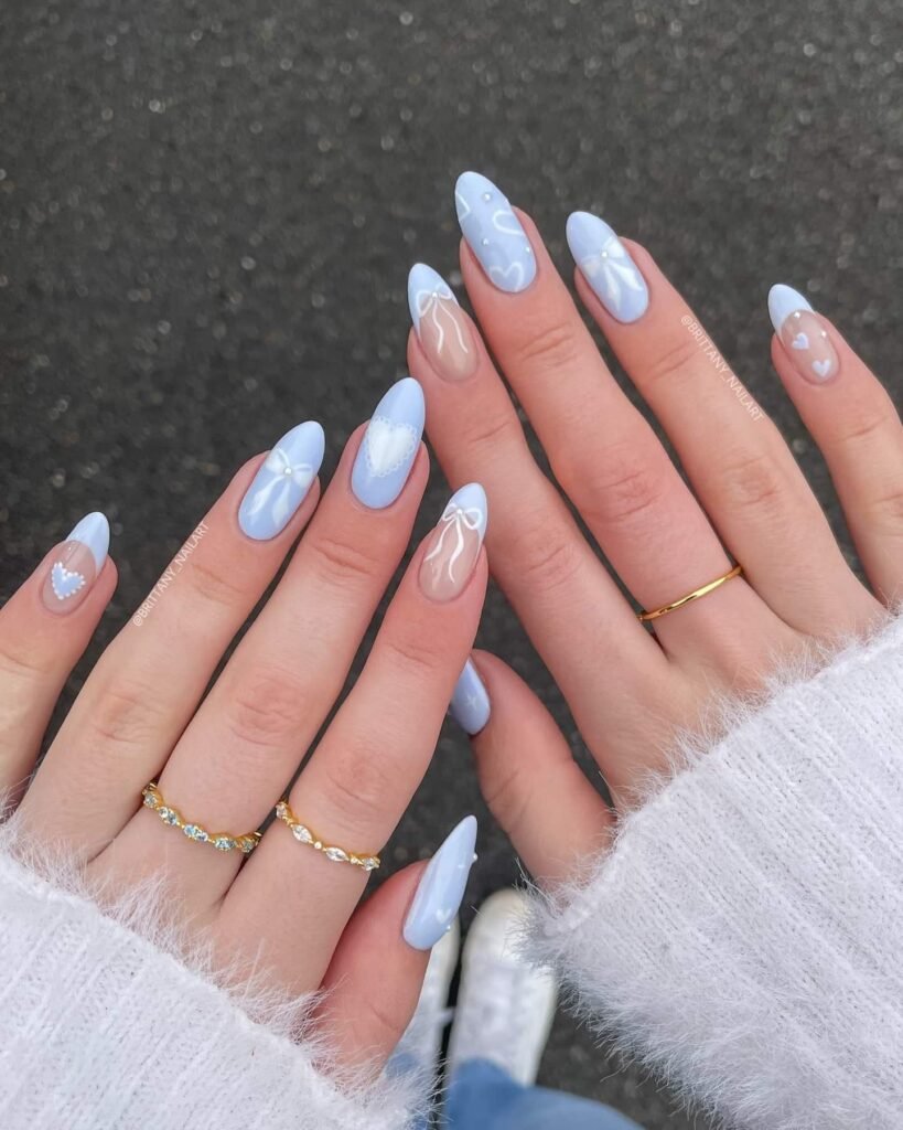light blue bow nails