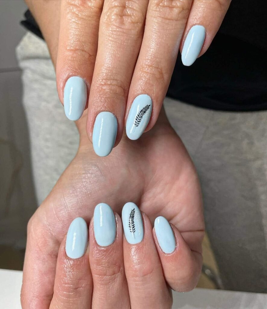 baby blue nails in oval shape