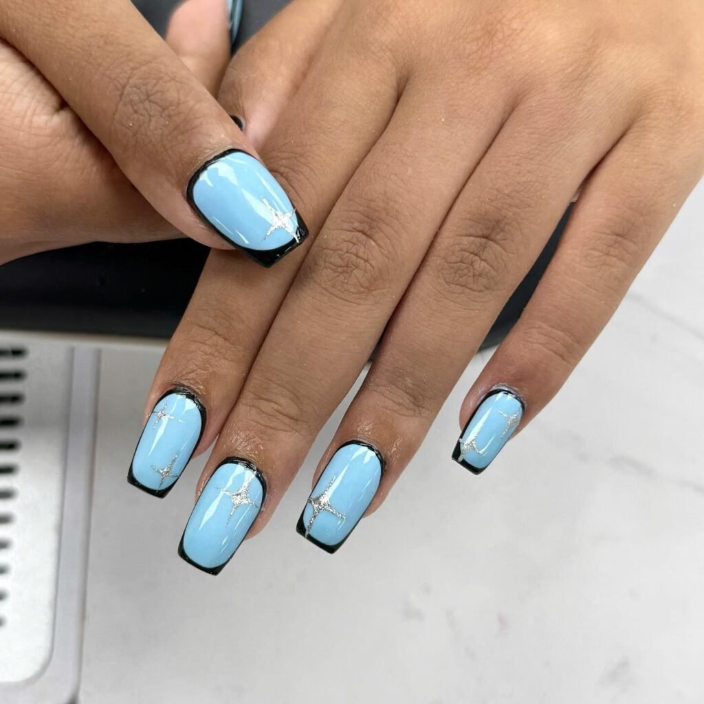 black framing on blue nails