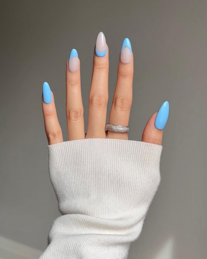 aesthetic sky blue nails simple